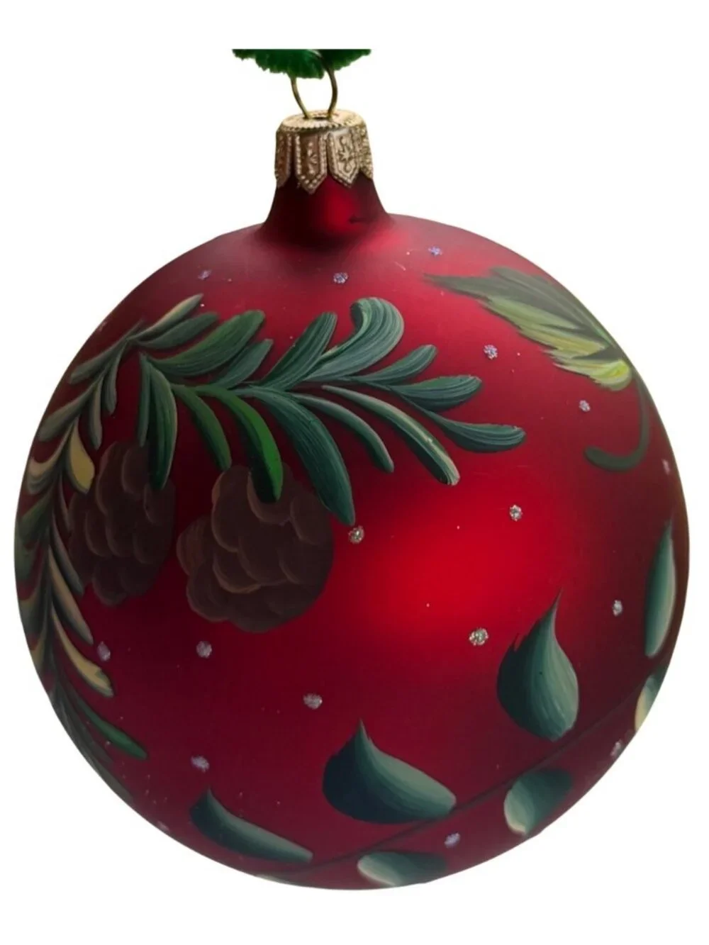Set 2 Dillard's Glass Hand-Painted Ball Ornaments Holly Leaves & Berries 4